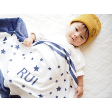 画像をギャラリービューアに読み込む, 出産祝いに名前入り大判ブランケット★ 最高のギフト★星降る未来・ブルー