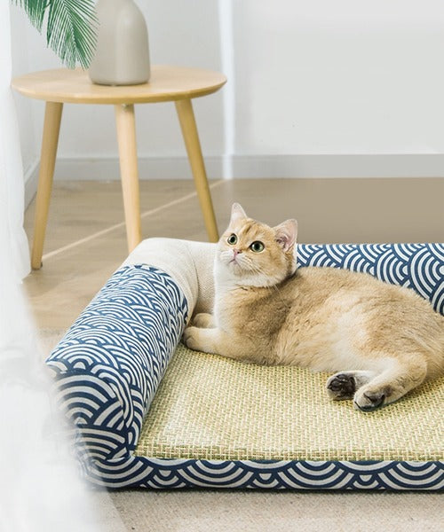 和風涼しい洗えるペットベッド  天然ラタン サイザル麻 綿 シンプル 猫用 犬用 マット